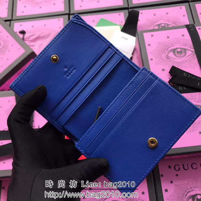 GUCCI古馳 歐洲正品原單 天鵝絨GG marmont小卡包 466492 寶藍天鵝絨 WTG1354